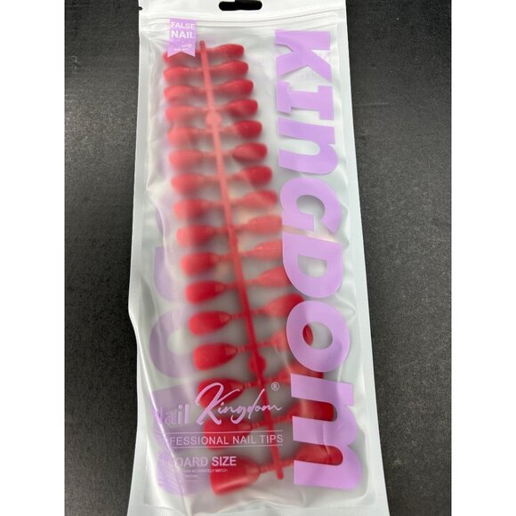 128PCS BRIGHT RED Short Almond Matte & Gloss French Tip False Nails - 4 Complete - Picture 2 of 3